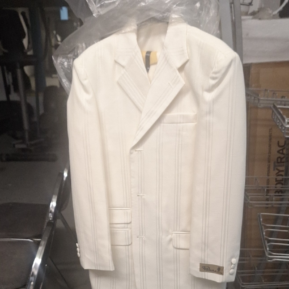 Boys Cream Pinstripe Single-Breasted Suit